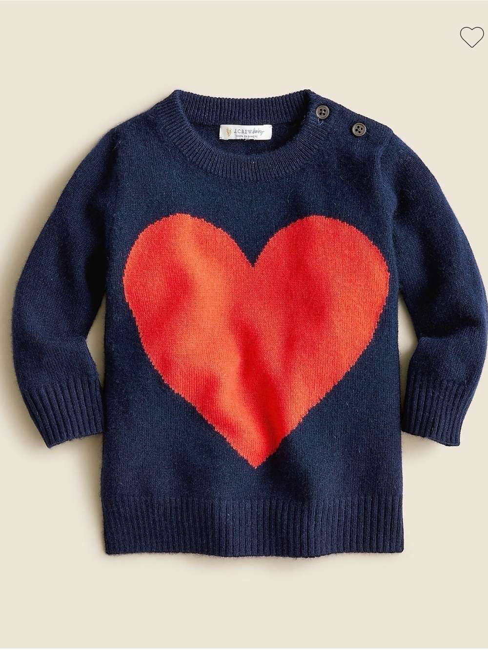 J Crew Baby limited edition cashmere button detail sweater heart motif 3-6 M